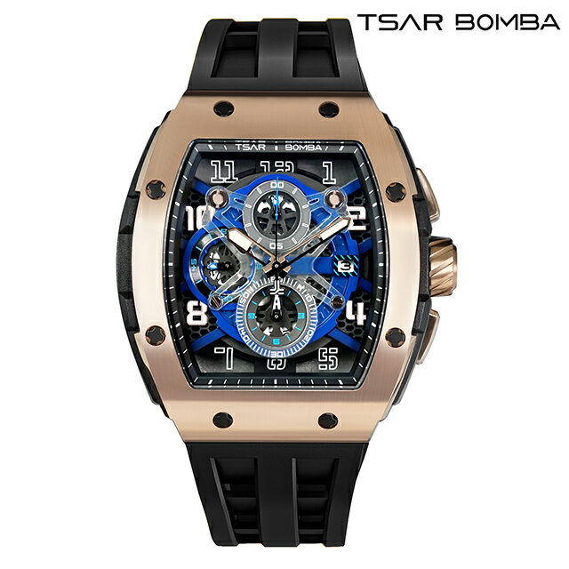 サーボンバ TB8211Q エレメンタルシリーズ クォーツ 電池式 腕時計 ブランド メンズ クロノグラフ オープンハート TSAR BOMBA TB8211Q-05 アナログ ブルー ブラック 黒