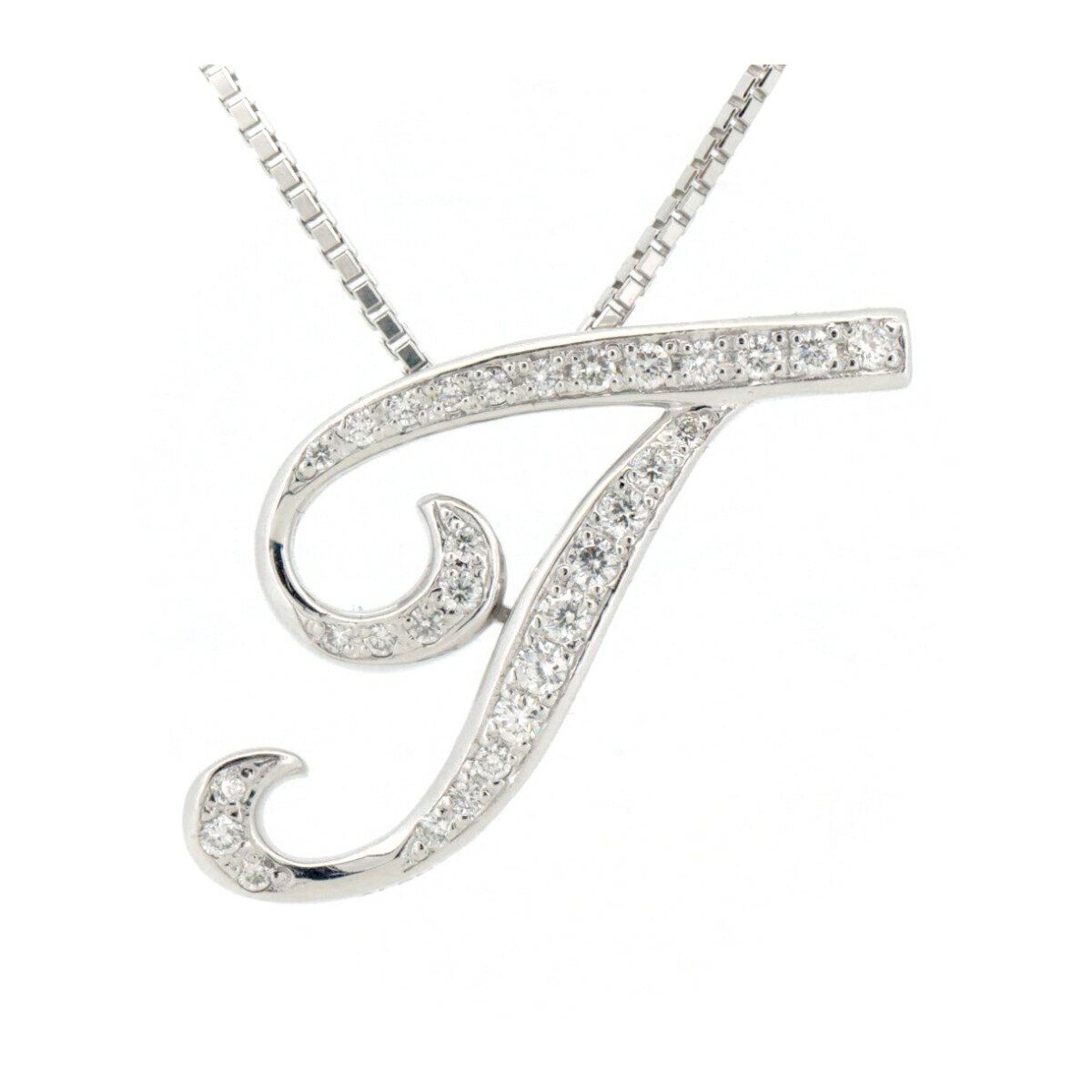 Rakuten - 【中古】 ゆきざき アルファ イニシャルT 0.42ct Mサイズ 社外ネックレス付き K18WG(18金 ホワイトゴールド) 質屋出品 【コンビニ受取対応商品】 ジュエリー