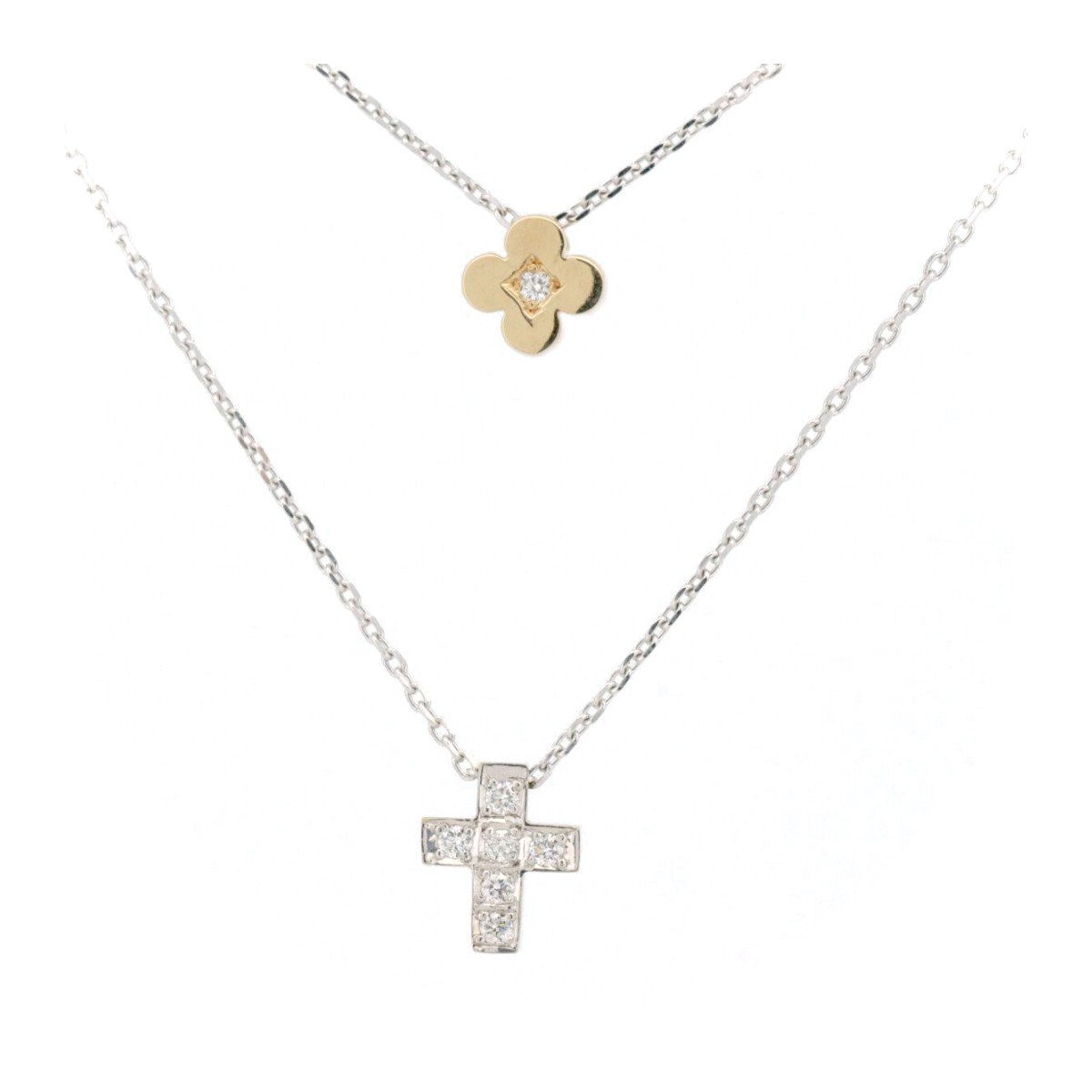 Rakuten - 【中古】 ミキモトペルリータ ダイヤモンド ネックレス 0.06ct K18WG(18金 ホワイトゴールド)/K18YG(18金 イエローゴールド) 質屋出品 【コンビニ受取対応商品】 ジュエリー