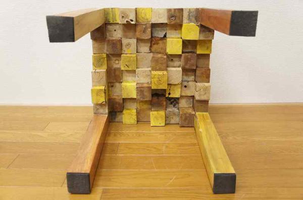 寄木ブロック スツール ナチュラル 椅子 イス 銘木チーク 天然木 無垢 [3]