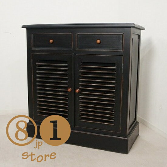 アンティーク調 カウンター 抽斗 ルーバー 引戸 収納棚 レジ台 店舗什器 マホガニー ブラック oth228
