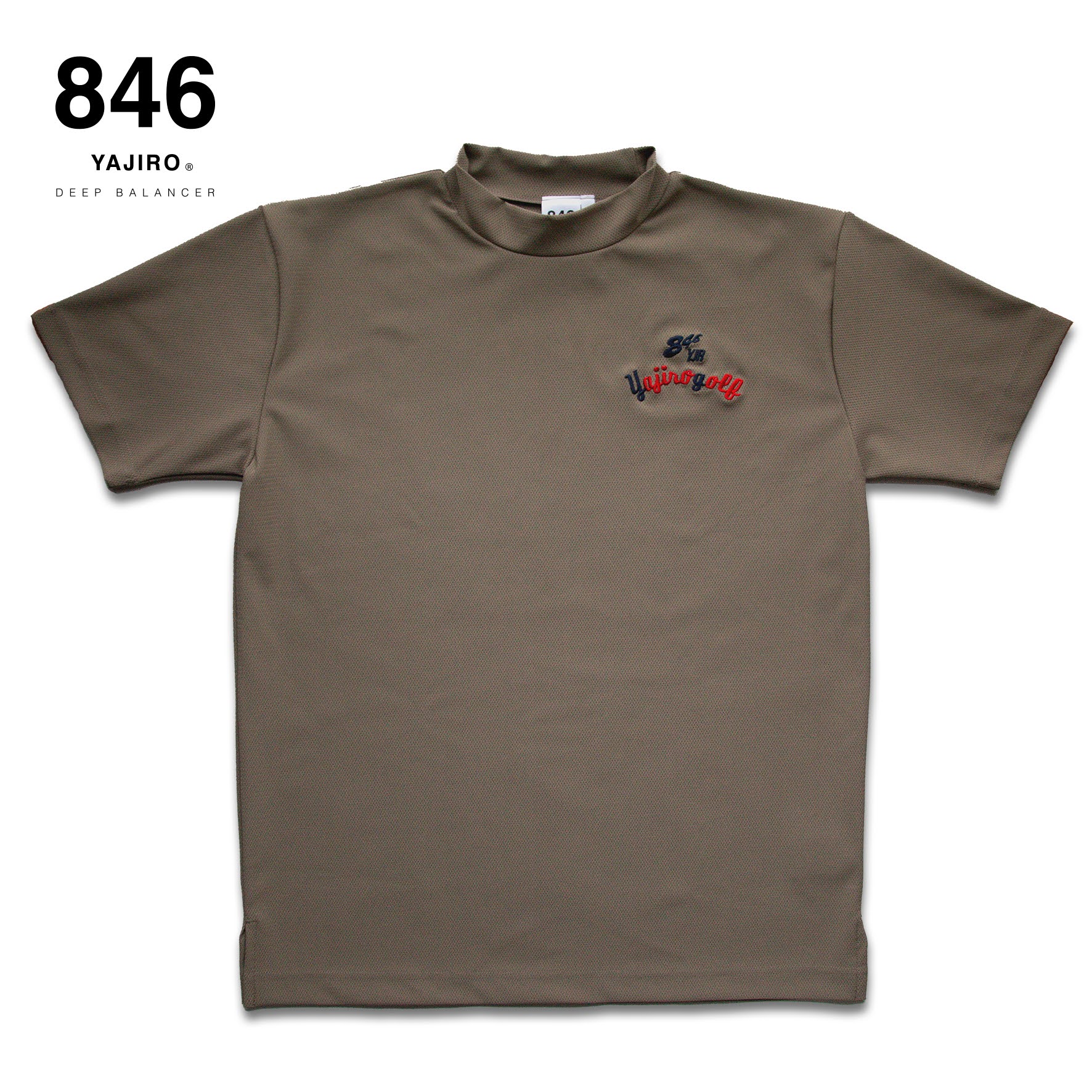 846YAJIRO スポーツウェア ゴルフウェア モックネック 半袖 ゴルフ スポーツ 吸水速乾 ベージュ ユニセックス