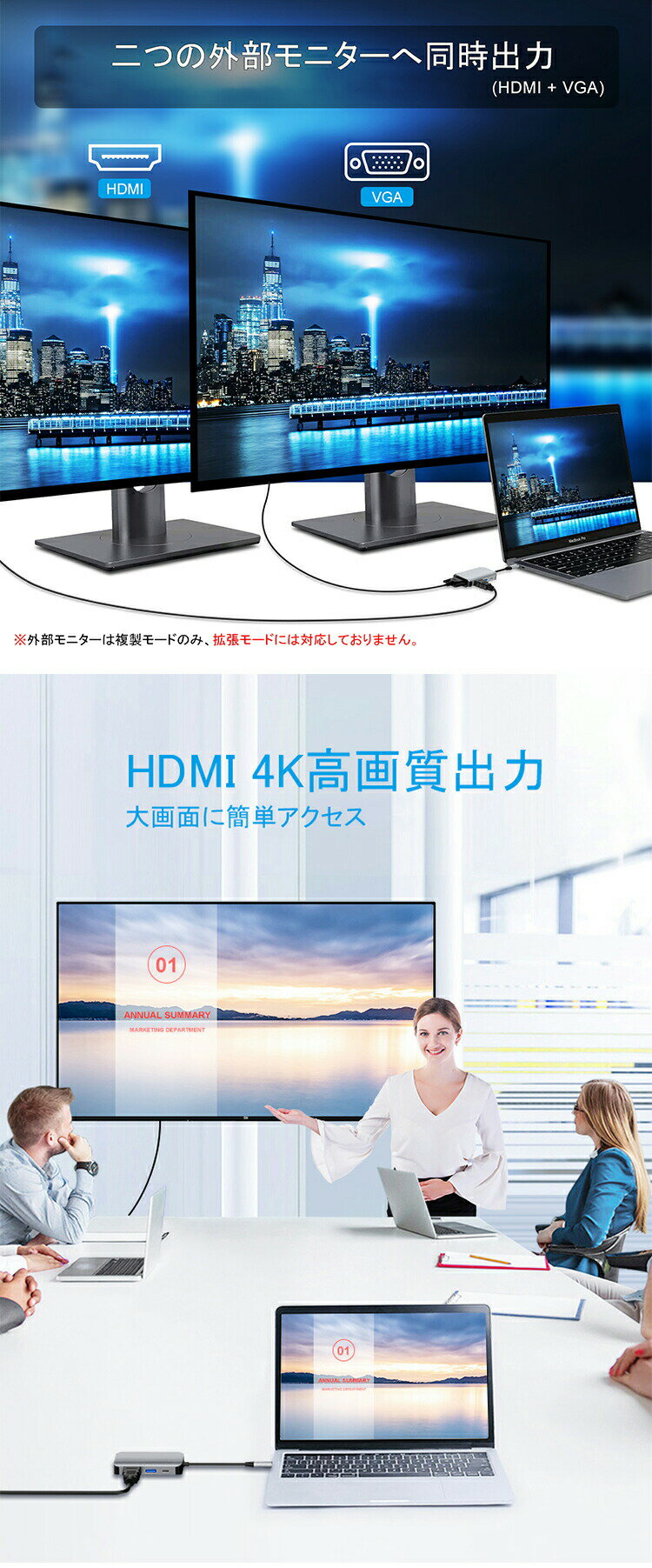 858shop 【楽天ランキング1位受賞】 USB Type-C HDMI VGA 変換アダプター ハブ 4in1 USB3.0 PD 60W 急速充電 高速データ スマホ テレビ ミラーリング モニター出力 hdmi ハブ 分配 分岐 二股 タイプC ノートパソコン iPad Android Mac usb-c