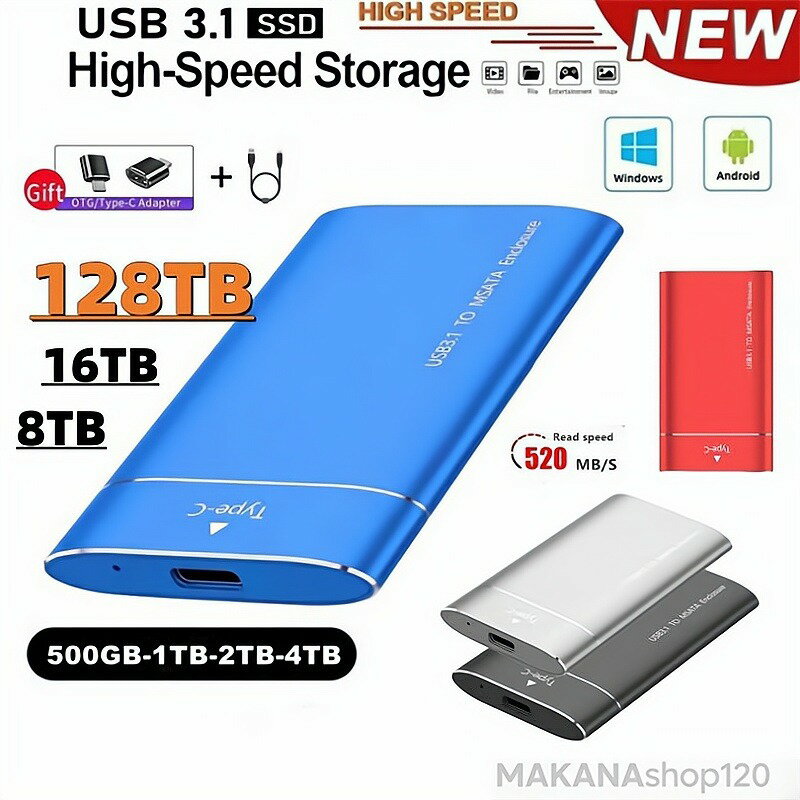 SALE！SSD 1TB 外付 ポータブルSSD 外付けハードディス USB-A/USB-C両対応 500GB 超薄型ポータブル ハードディスク 2TB USB3.1 Type-C 対応 スマホ互換可 耐衝撃 誕生日 ハロウィン クリスマス プレゼント