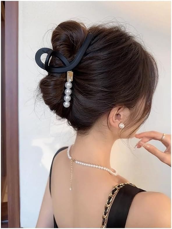 88flix ヘアクリップ 韓国 レトロ 大きいサイズ マットシャーク 人工パール