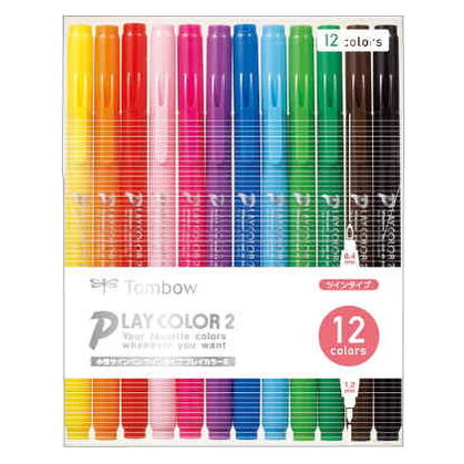 樂天商城 - 水性サインペン プレイカラー2 12色セット トンボ鉛筆 GCB-011【ネコポス可】