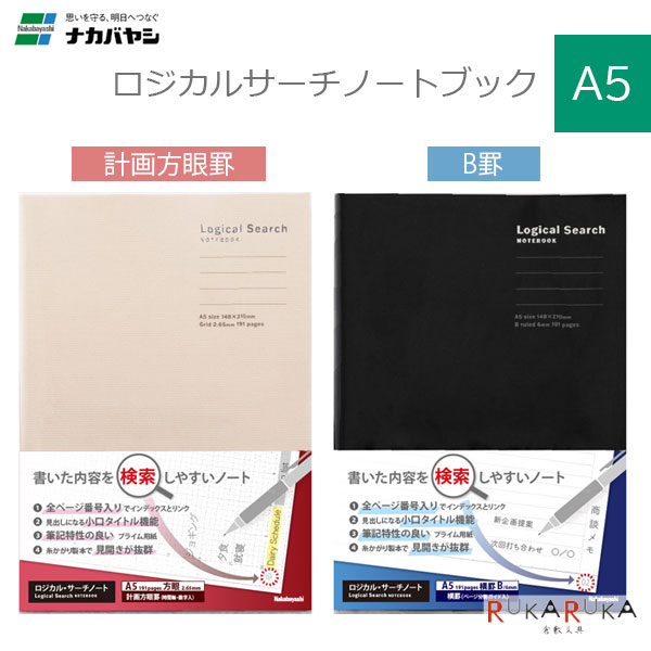 樂天商城 - ロジカル・サーチノート 計画方眼罫 / B罫 A5サイズ [全2色] ナカバヤシ 60-NA511-191*-**/NA511-95*-**【ネコポス可】 [M便 1/4] 検索しやすい 見出し機能 ロジカルサーチ
