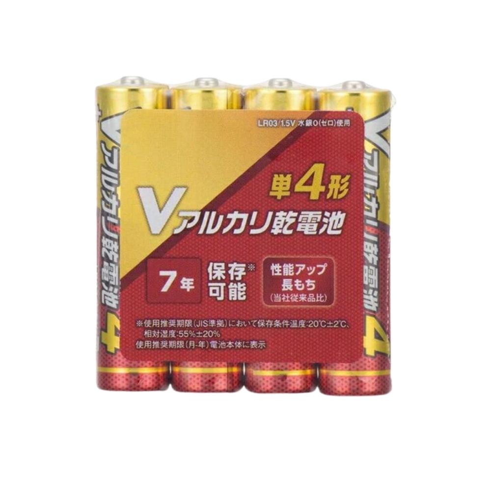 【商品説明】 使用推奨期限が近づいているため、売り切り価格で販売しております。 【使用推奨期限：2029.12】 ■単4形 4本 ■LR03／1.5V ■水銀0（ゼロ）使用 ■グリーン購入法適合商品 性能アップ長持ち（メーカー従来品比） ■7年保存可能 【商品サイズ】 W42×D11/49g