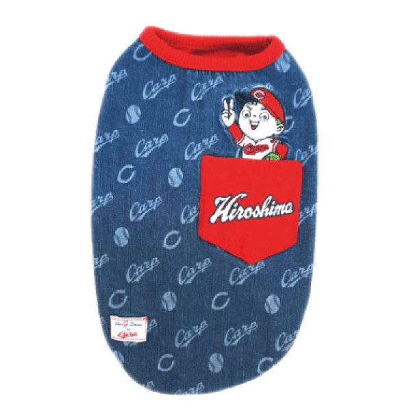 広島東洋カープグッズ デニム抜染Tシャツ カープ坊や ブルー S-LL[2007] ドッグウェア ペット用品 ストレッチ 着脱簡単の商品画像