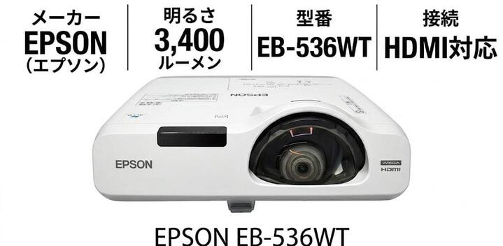 【中古】 EPSON EB-536WT 短焦点プロジェクター 3400ルーメン HDMI対応 使用77時間 リモコン・ソフトケース付き
