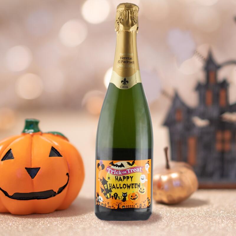 【デザインラベル】ハロウィン ラベル スパークリングワイン オレンジ 白 カヴァ カタルーニャ 750ml プレゼント お祝い 誕生日 周年 オリジナル シャンパン スパークリング フルボトル オリシャン カヴァエレタット 8door-10000849 名入れラベルのギフトワイン サンプル画像2