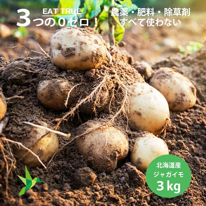 農薬ゼロ 肥料ゼロ 自然栽培のじゃがいも【 3kg 】北海道産 農薬不使用 肥料不使用 除草剤不使用 自然栽培