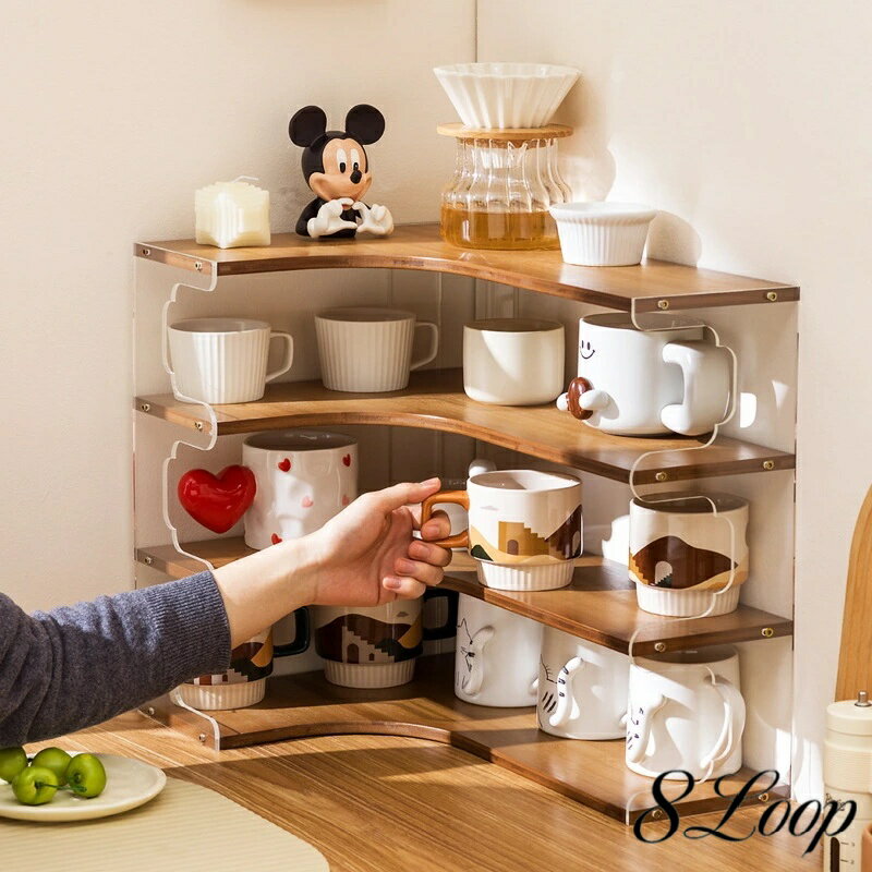 デスクトップコーナーカップラック、多層ティーセット収納ラック、コーヒーコーナーカップラック、サイ..