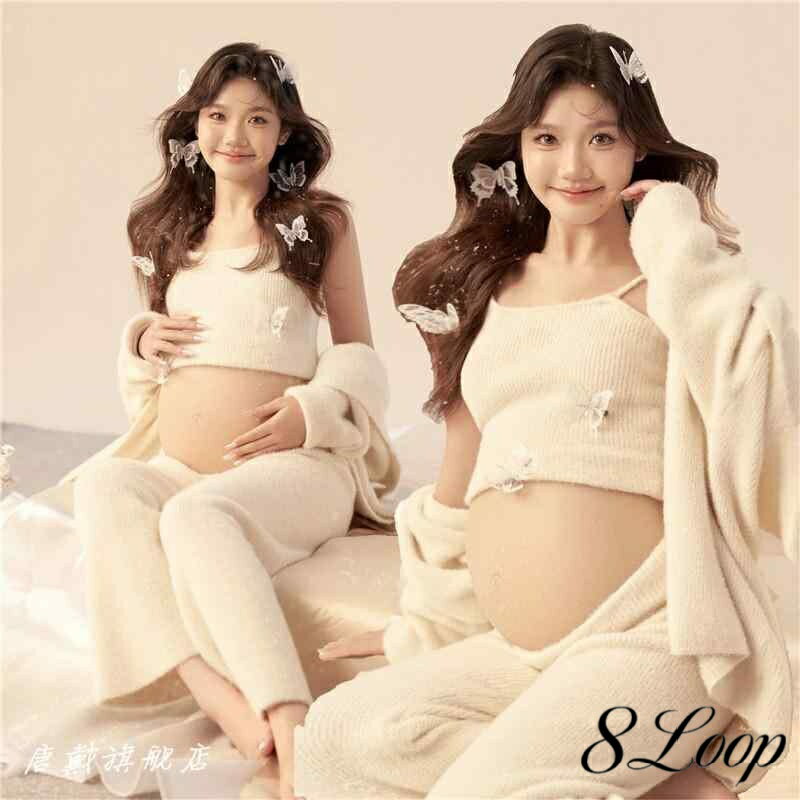 マタニティ フォト 衣装 おしゃれ シンプル かわいい ホワイト フォト スタジオ セーター 写真 衣類 ホーム アート 撮影 フリーサイズ レディース
