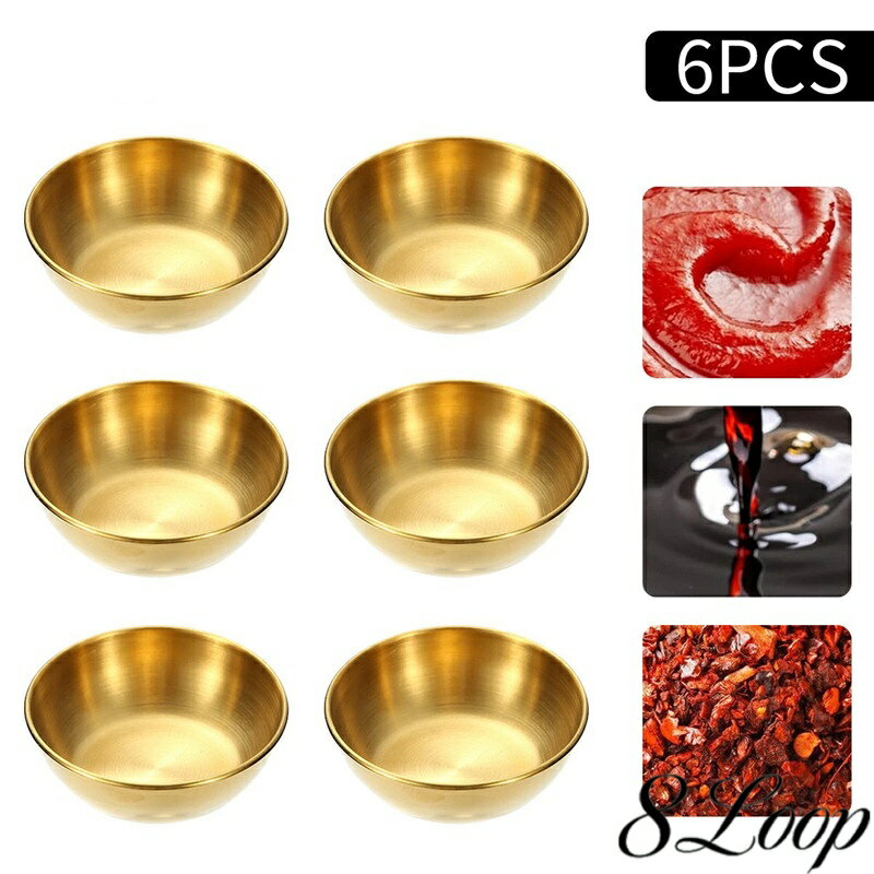 ステンレス製 ソースディッシュ 6枚セット ゴールドカラー 醤油皿 薬味皿 ポン酢受け わさび皿 調味料..