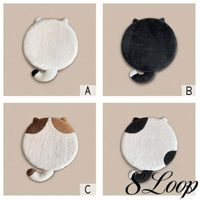 おしゃれ・可愛いピアス8Loopの低反発座布団 猫 動物 アニマルズ ブラック ホワイト可愛い　かわいい クッション 丸 おしゃれ 円形 コンパクト 5cm厚 ウレタン 北欧 モダン シンプル 椅子用 ソファー用 フロアクッション チェアパッド テレワーク おうち時間 ざぶとん送料無料｜アングル2