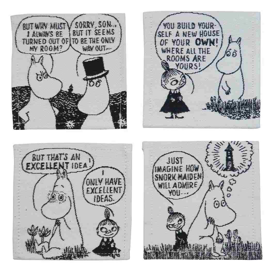 ムーミン コースター 北欧 布 おしゃれ ゴブラン織り 4枚セット 可愛い リトルミイ グッズ キッチン雑貨 インテリア 小物 来客 接客 食器 チェーン ステッチ 刺繍 癒し 丸眞 実用的 プレゼントのサムネイル