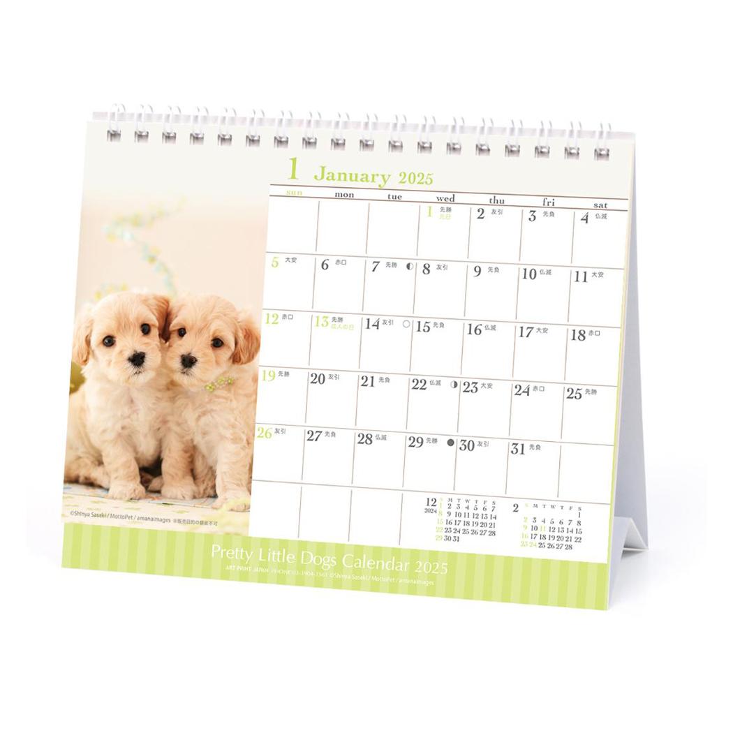 ＼200円引きクーポン／ 仔犬 カレンダー 2025 犬 卓上 月めくり いぬ 日曜始まり 月間 かわいい おしゃれ シンプル 動物写真 書き込み 予定管理 スケジュール管理 オフィス 会社 デスク 計画作り インテリア 令和7年暦のサムネイル