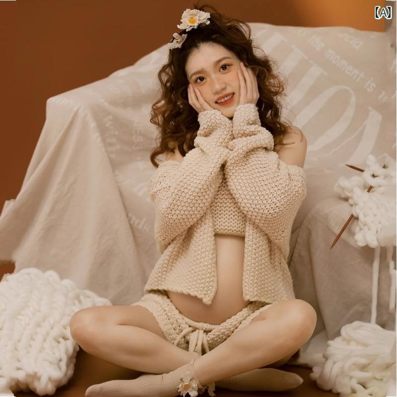 マタニティ フォト 衣装 おしゃれ 妊婦 妊婦 写真 スタジオ アート ニット フリーサイズ セット かわいい シンプル 撮影 フォト 2