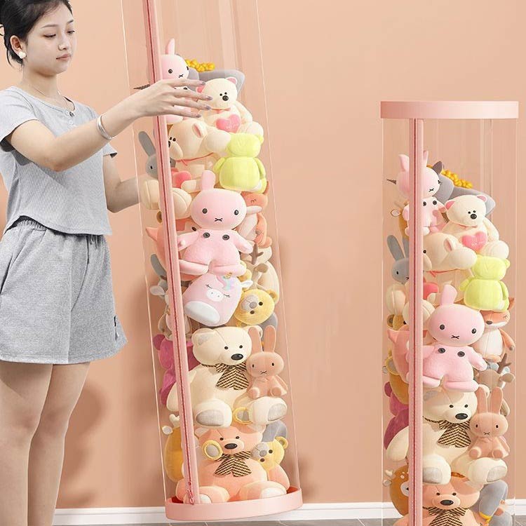 【送料無料】ぬいぐるみ収納ケース ジッパー付き ぬいぐるみ収納 円柱形 ぬいぐるみ収納 ケース 透明 ぬいぐるみ収納桶 直径26cm/高さ120cm/150cm 大容量 陳列ケース 防塵 展示ボックス ぬいぐるみ収納ボックス 収納ケース ファスナー付き 取り出しやすい [3]