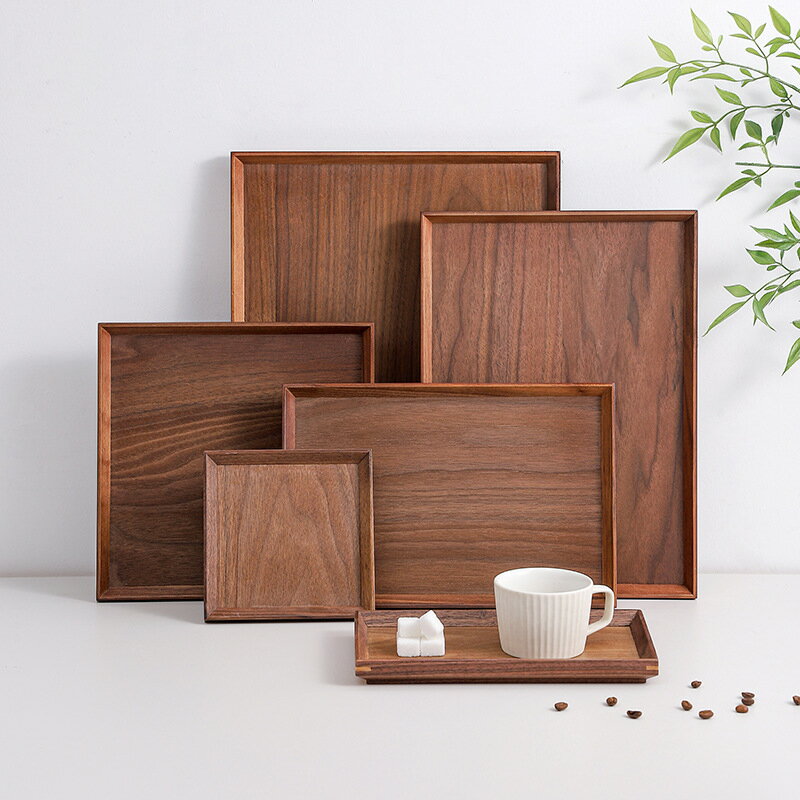 Rakuten - リピーター多数 木製 トレー 角型 膳プレート お盆 天然木製 羽反 長角膳 お盆 カフェトレー トレイ 小物収納 文房具収納トレイ ウッドトレーランチョンマット 塗無装 ナチュラル 高級感 ウールナット材