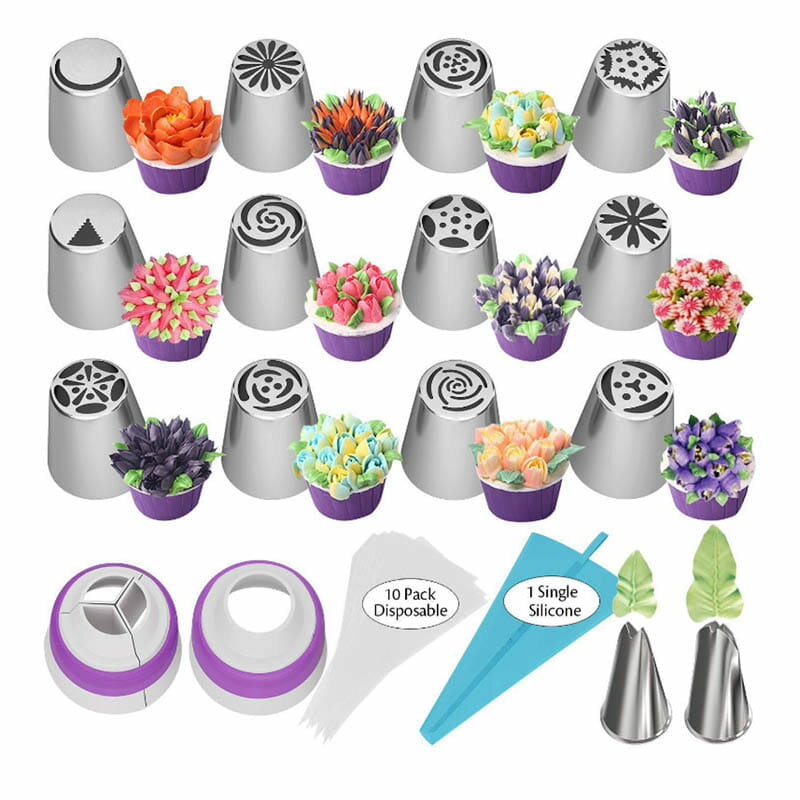乐天商城 - 絞り口金セット 14個セット 花型作成器 製菓用品 絞り袋 クリーム絞り出し袋 ステンレス ケーキ デコレーション お菓子作り 製菓道具 再利用可能 ケース付き