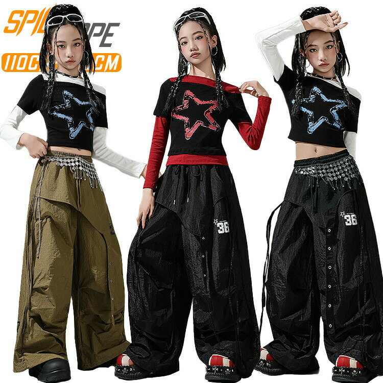 Rakuten - jazz Tシャツ パンツ ダンス衣装 トップス 無地 長袖 シャツ ワイドパンツ ダンス 半袖 韓国 黒 赤 緑 セットアップ チア チアガール へそ出し y2k ダンスウエア ヒップホップ ジャズダンス k-pop 上下セット 舞台服 演出服 練習着