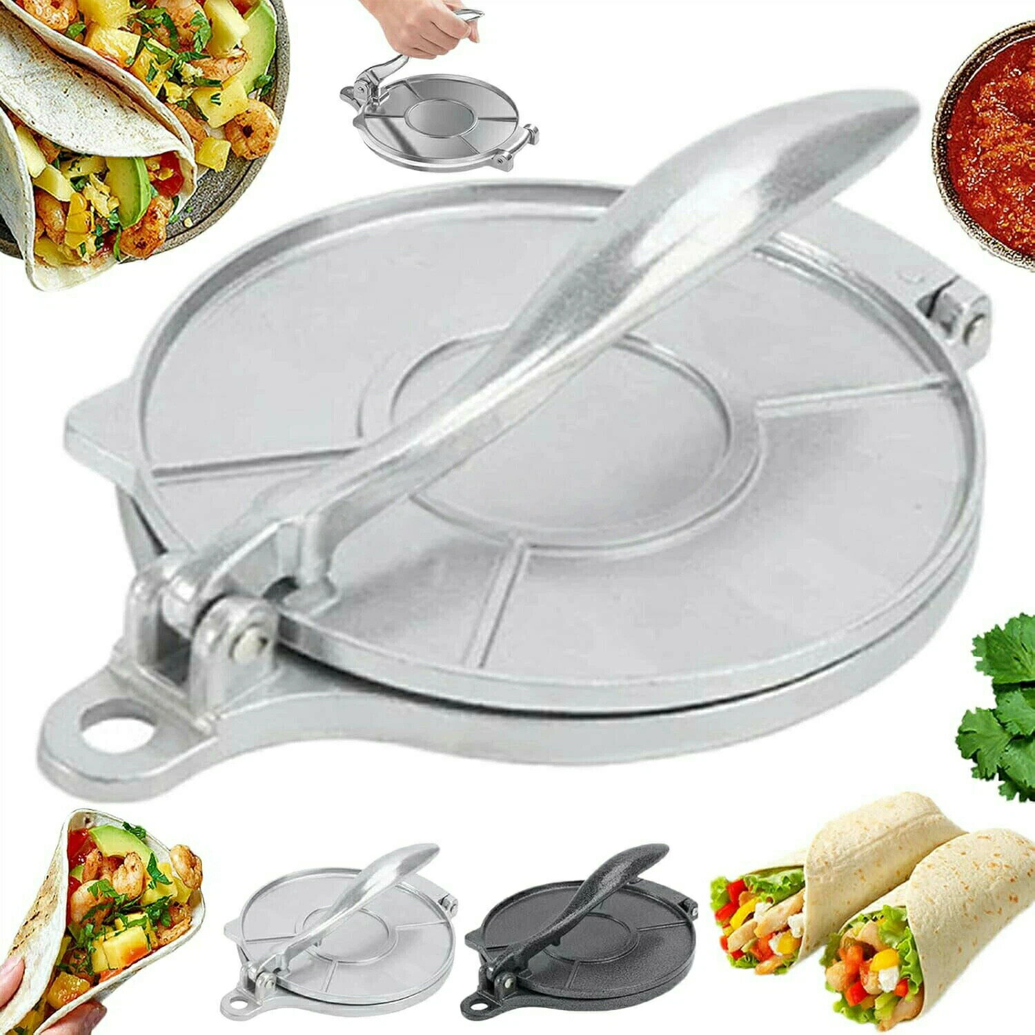 乐天商城 - トルティーヤプレス タコス プレス機 トルティーヤ キッチン用品 小麦粉トルティーヤプレス 表面が滑らかで 洗浄が簡単 トルティーヤパイ耐熱皿 延長ハンドル 直径16cm/20cm アルミ鋳造 トルティーヤプレス 多様な美食を作ることができる