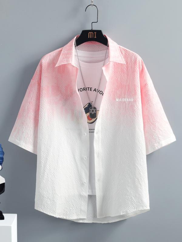 メンズ ファッション 春 夏 秋 冬 かっこいい オシャレ モテ 男性用 紳士服 服 韓国 シンプル 大人 夏用 シアサッカー 半袖 シャツ 薄手 氷 七分袖 シャツ グラデーション 五分袖 インチ シャツ ジャケット