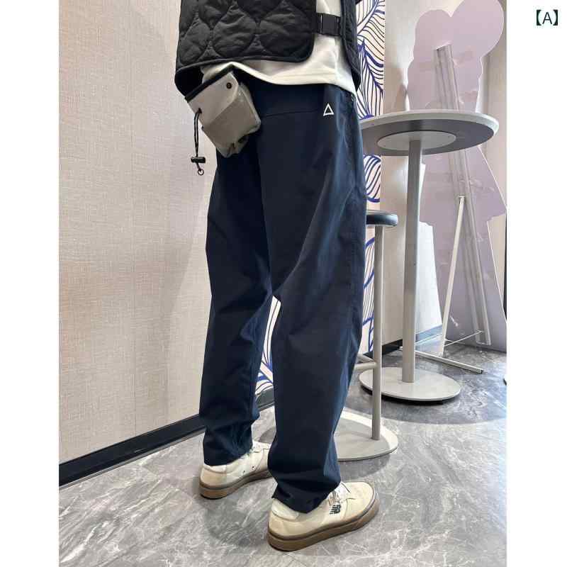 メンズ ファッション 春夏 秋冬 かっこいい オシャレ モテ 男性用 紳士服 服 韓国 シンプル 大人 マウンテン ライト アウトドア トライアングル ラベル テーパード カジュアル パンツ カジュアル ストレート パンツ ズボン ハイキング パンツ