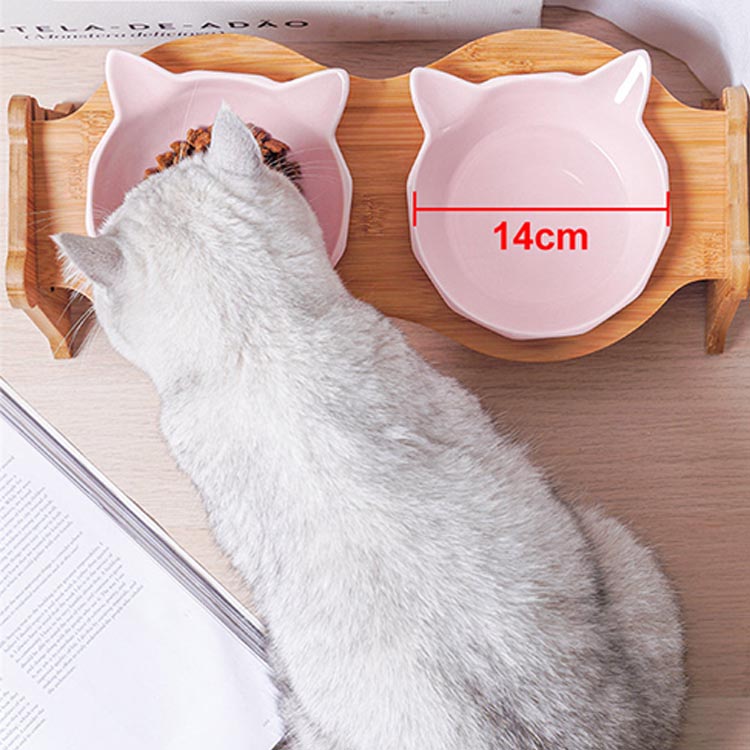 猫 フードボウル ダブル 陶器 傾斜 食器 皿 餌入 猫用 小型犬用 食器台 えさ皿 す...