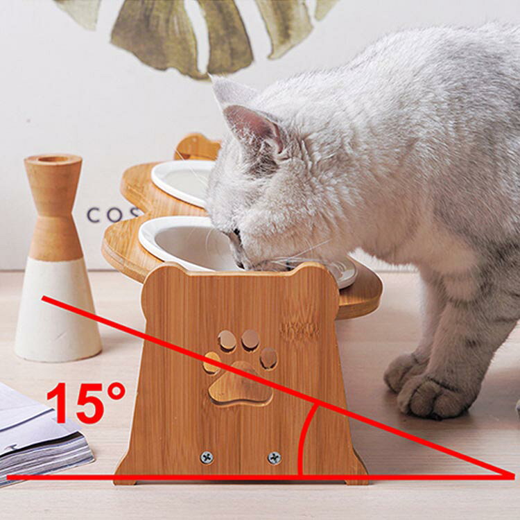 猫 フードボウル ダブル 陶器 傾斜 食器 皿 餌入 猫用 小型犬用 食器台 えさ皿 す...