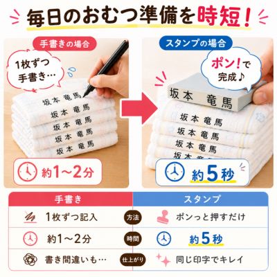 名前スタンプ 保育園 おむつ おむつスタンプ ゴム印 おむつ用スタンプ 60×10.5mm ...