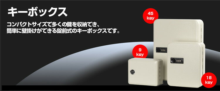 キーボックス 9個収容 キーケース 小型 壁掛け 壁付け 鍵付き 鍵管理 オフィス 家庭 専用キーホルダー付き インテリア オシャレ ホワイト 白