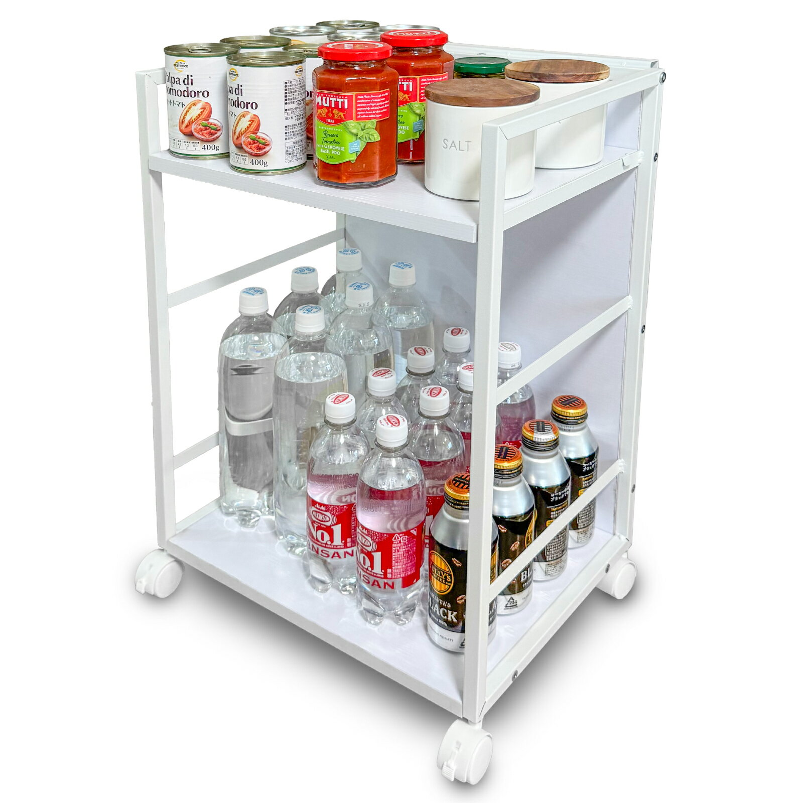 8tail 目隠しワゴン スリム 収納ワゴン キャスター付き 棚板3段階調整 スチール製 キッチンワゴン 隙間収納 リビング収納 洗面所収納 組立簡単 ・ 生活感を隠す「目隠しデザイン」 背面と側面を覆うパネル付きで、収納物をスッキリ隠せる...