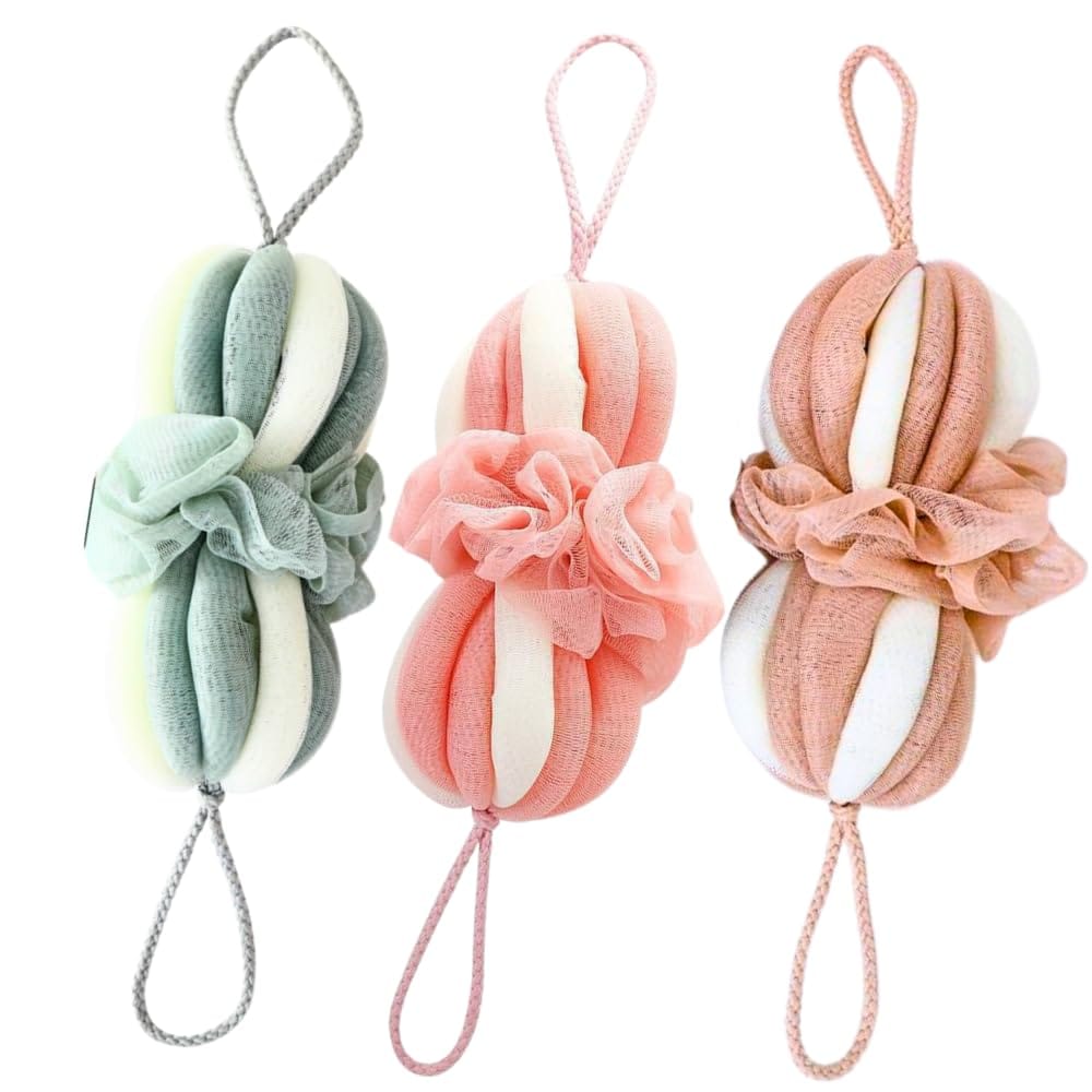 ideastore ボディスポンジ 泡立てネット 体洗うネット 身体用 お風呂 伸縮性 背中 持ち手紐付き 3色セ..