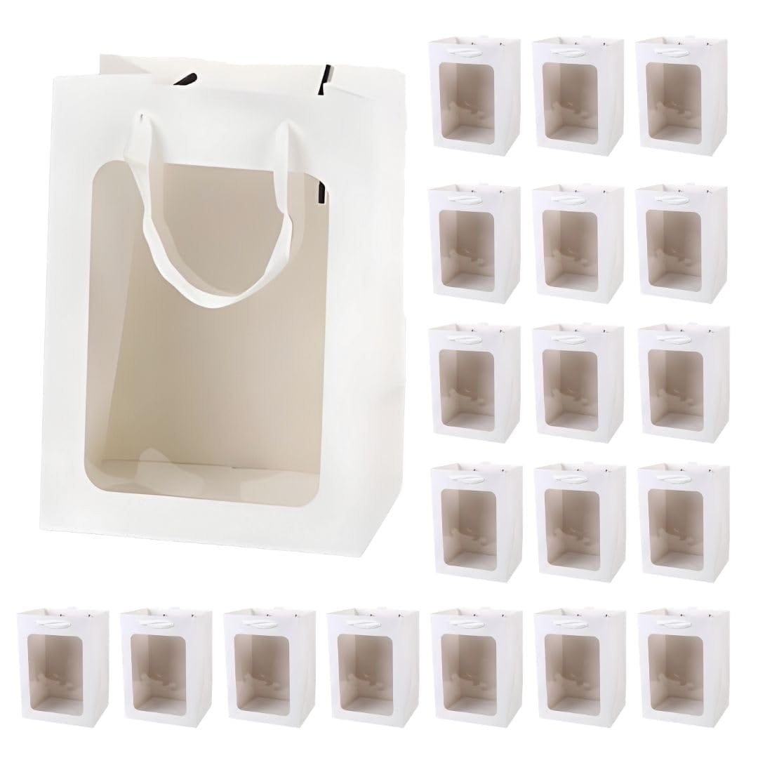 TK.Felly ギフトバッグ 窓付き 中身が見える 紙袋 15×10×20cm 20枚セット ホワイト