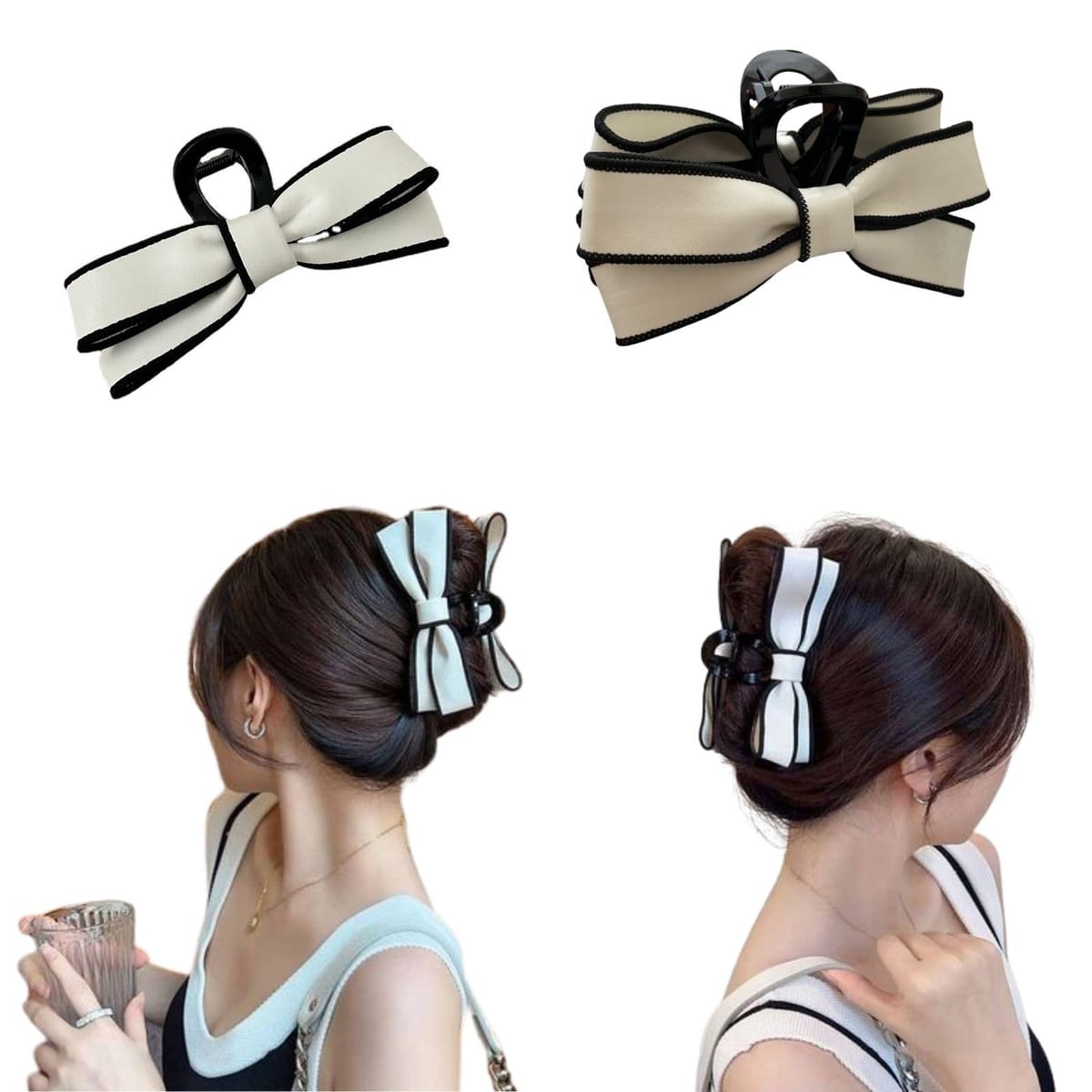 CONFORTEVOLE ヘアクリップ リボン バンスクリップ 大きめ 髪留め レザータイプ バンスクリップ リボン..