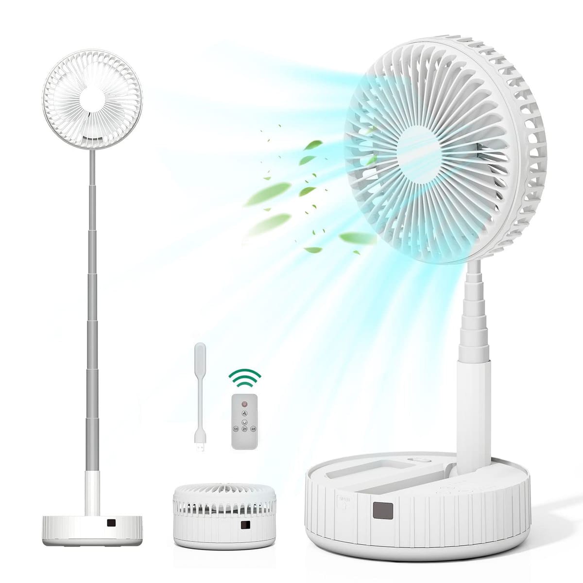 AiHom 折りたたみ扇風機 伸縮式 フロアファン ポータブル リビング 扇風機 空気循環 卓上扇風機自動首振り USB充電式 7200mAh大容量 バッテリー内蔵 長時間連続使用 7段伸縮 180°手動角度調節 最長1M 4段階風量調節 LED照明付き