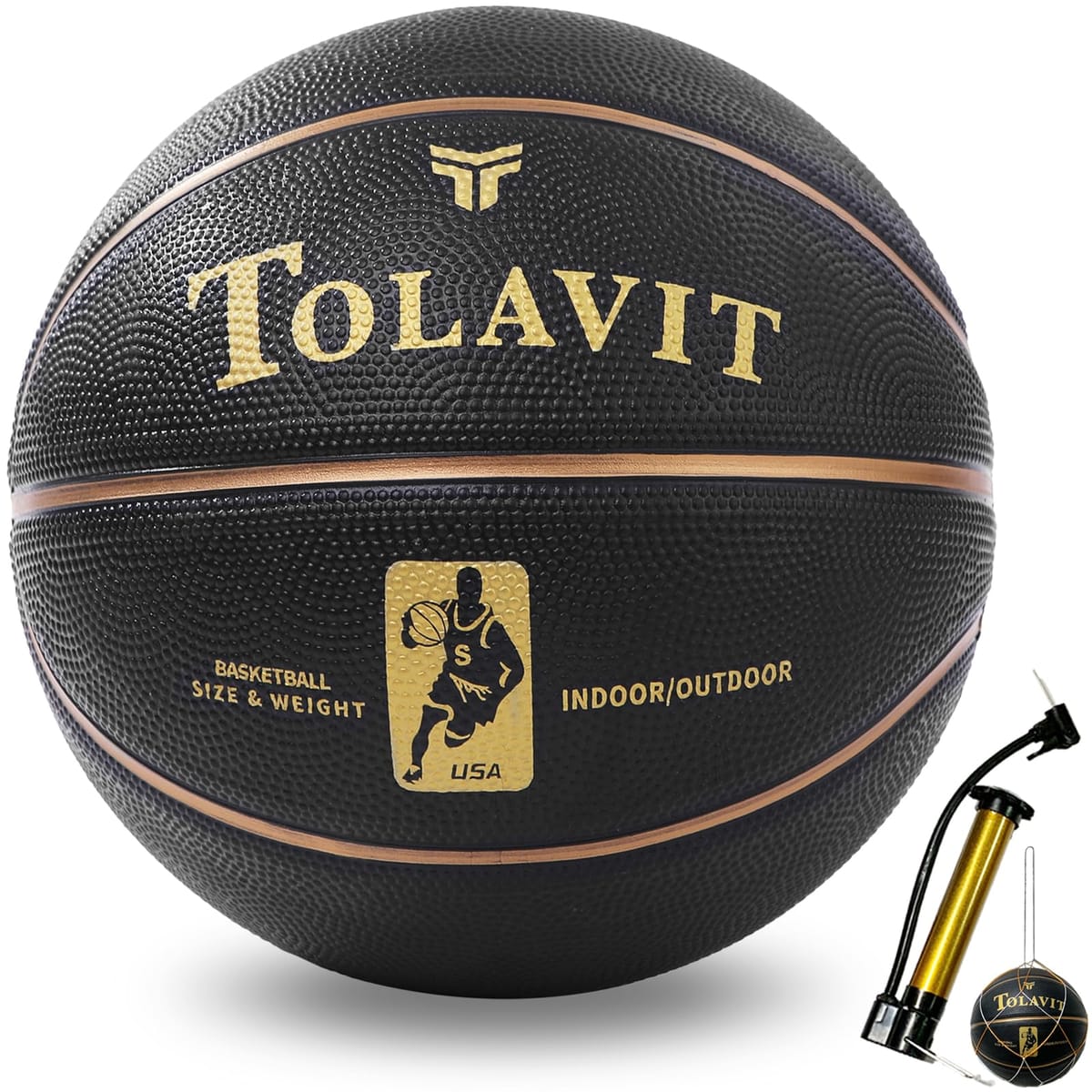 TOLAVIT バスケットボール 7号 ボール入れ 空気入れ 付き 屋外 屋内 basketball バスケ 練習 トレーニング 初心者 中級者