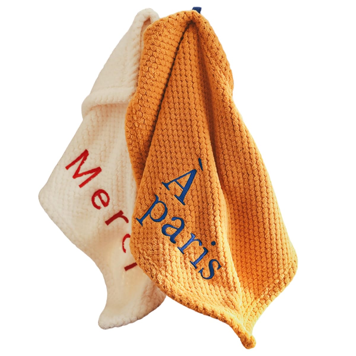 【LIMSE】刺繍入りタオル 2枚セット 50×30cm マイクロファイバー 吸水 速乾 フック付き