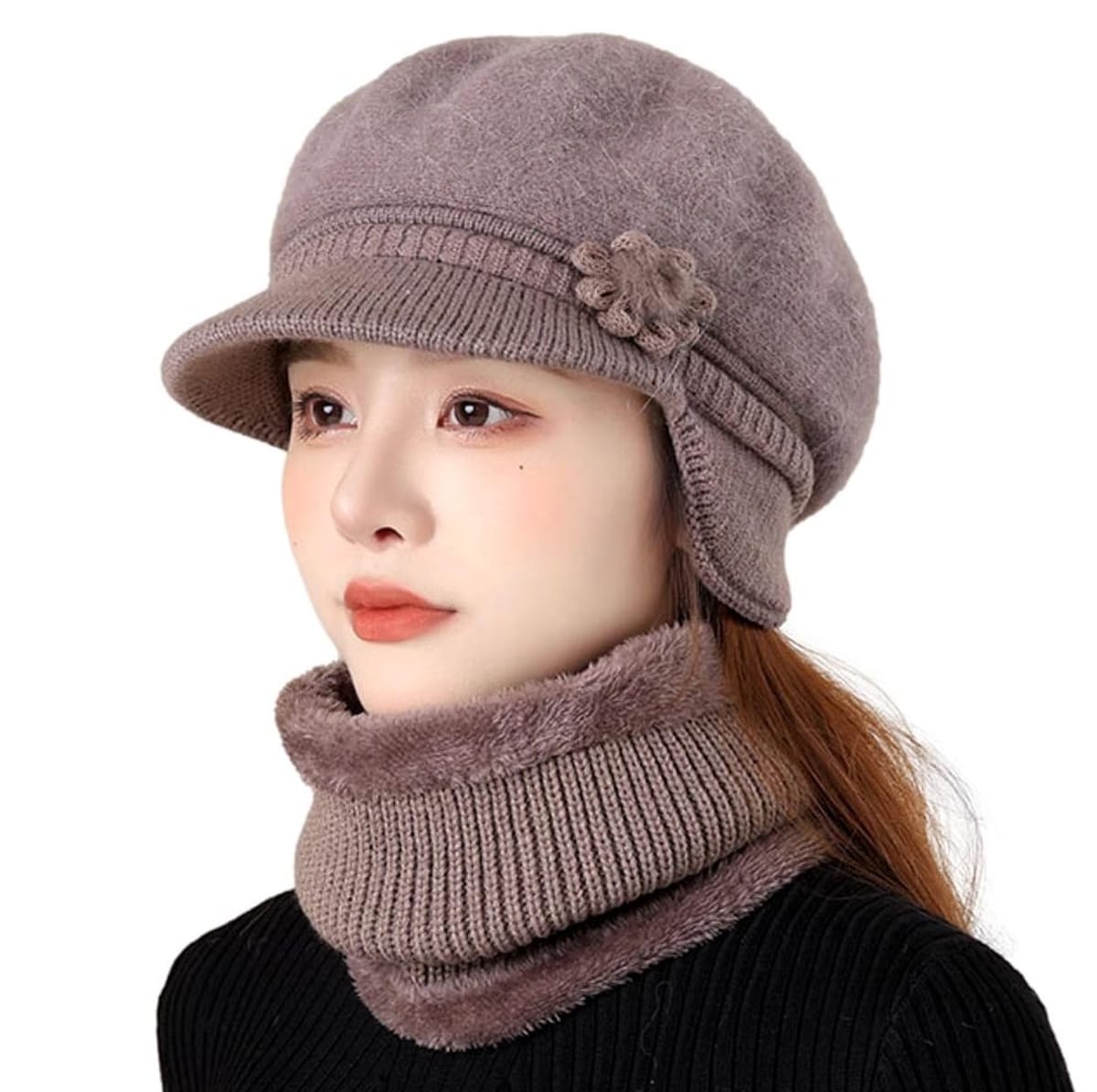 [Electric Circus] レディース ニット帽子 キャスケット ネックウォーマー セット あたたかい ふわふわ..
