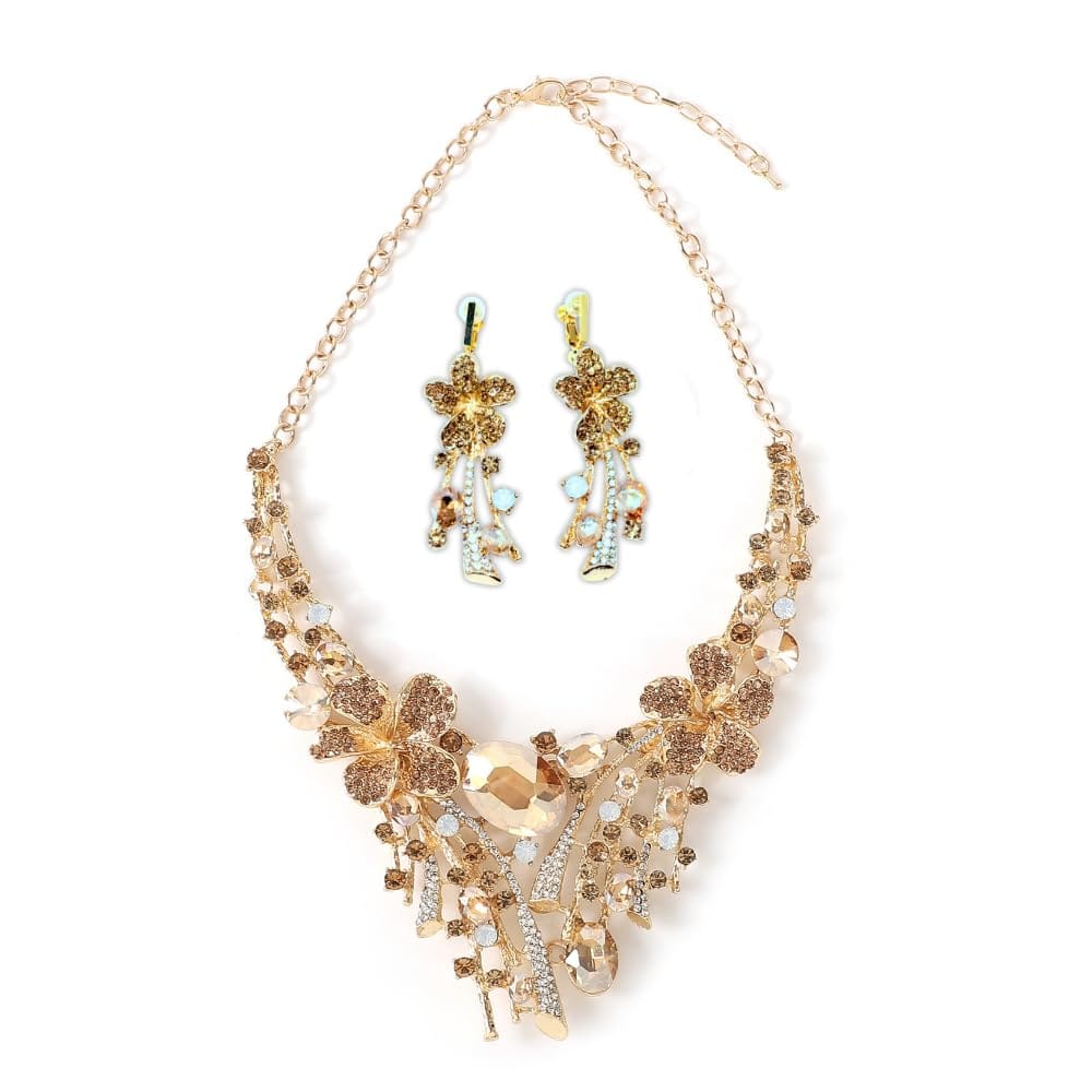 [KK　Solis] オーキッド 蘭モチーフ イヤリング＆ネックレスセット マーキス＆ティアドロップクリスタ..