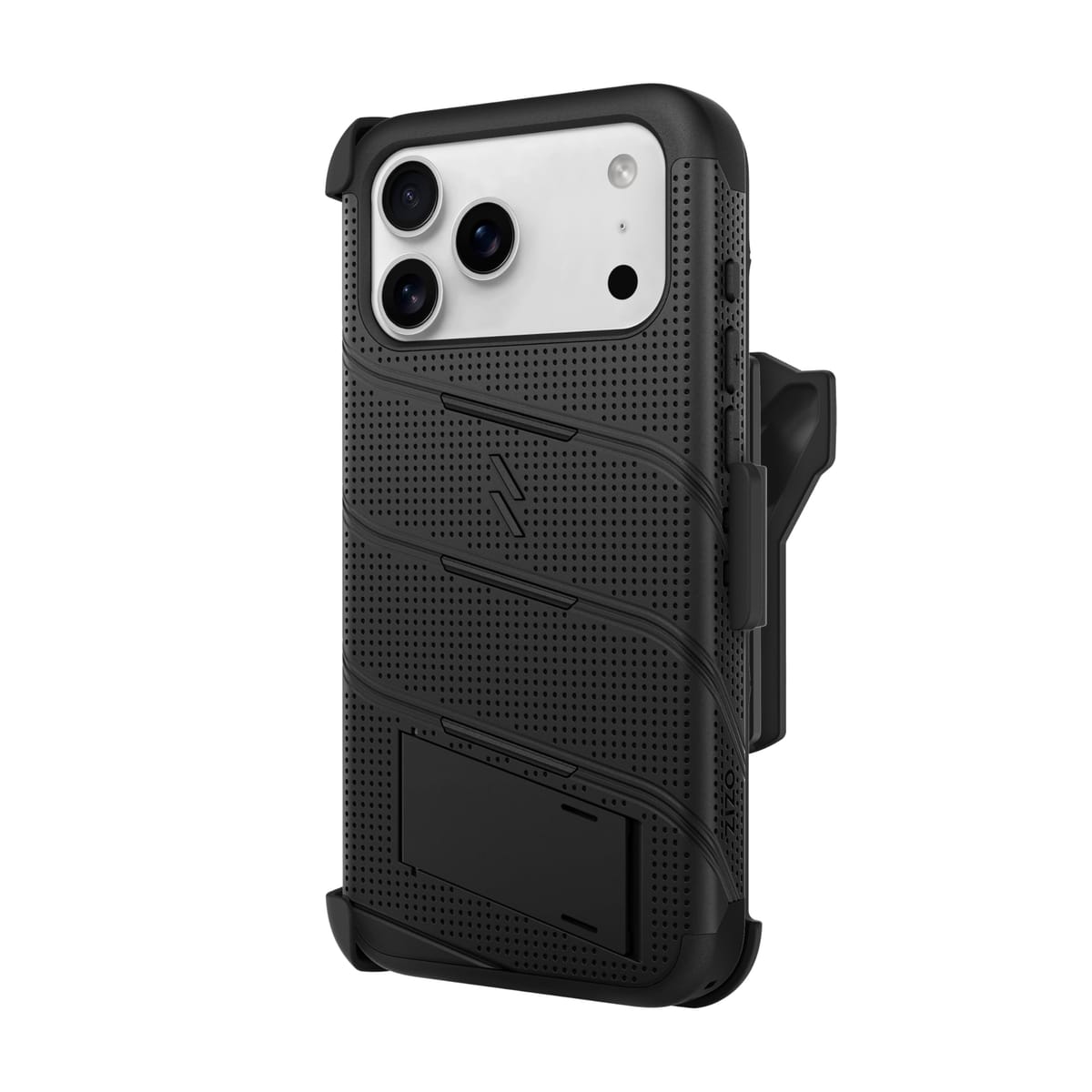 【ZIZO】iPhone 17 Pro Max 用 ケース MagSafe対応 米軍MIL規格 516.6落下テスト済 耐衝撃 360度保護 強化ガラス/キックスタンド/ホルスター/ランヤード付属 BOLT シリーズ 【 ブラック/ブラック 】