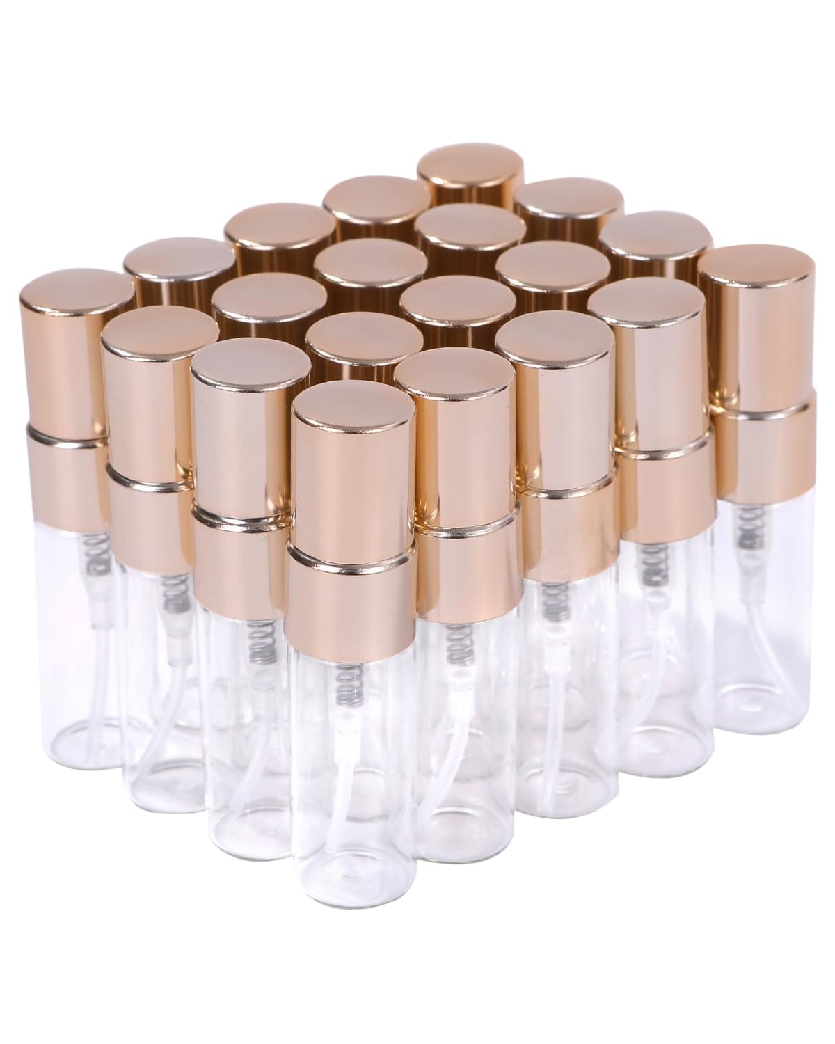 Chocople スプレーボトル アトマイザー 香水 霧吹き 透明 小分けボトル 詰め替え容器 ガラス 20本セット (ゴールド, 3ml)