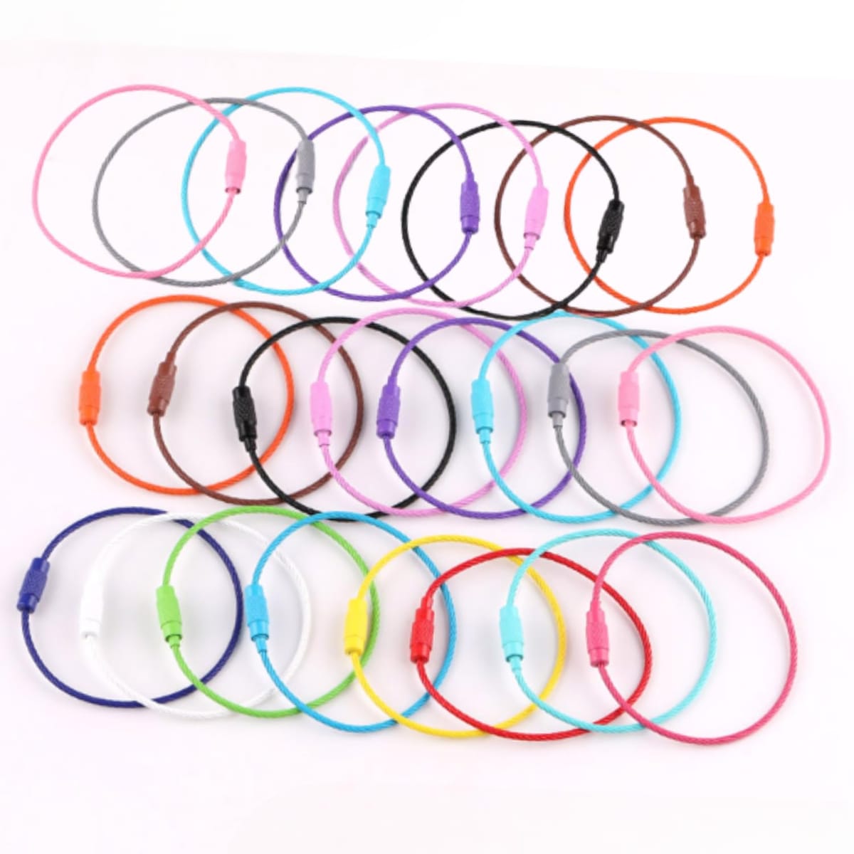 ワイヤーリング 25色 25本 キーホルダー チェーン ステンレス 螺子 ネジ式 キーチェーン リング