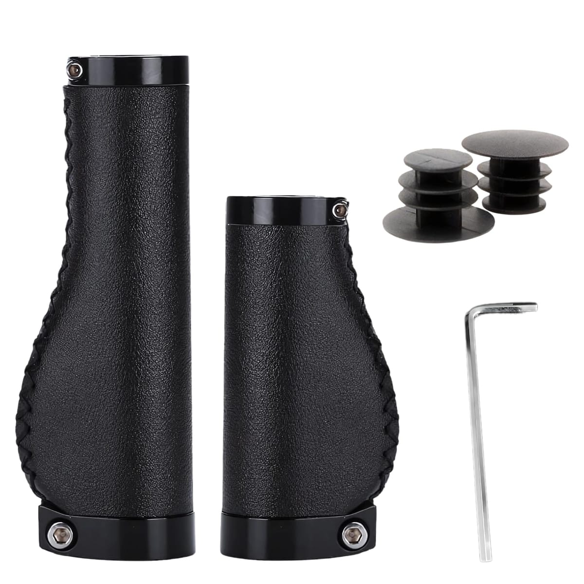 ドナリー 自転車グリップ 左右非対称 セット PUレザー エルゴグリップ ハーフショート ロング 22.2mm ロックオン式 クラシック 防水 滑り止め