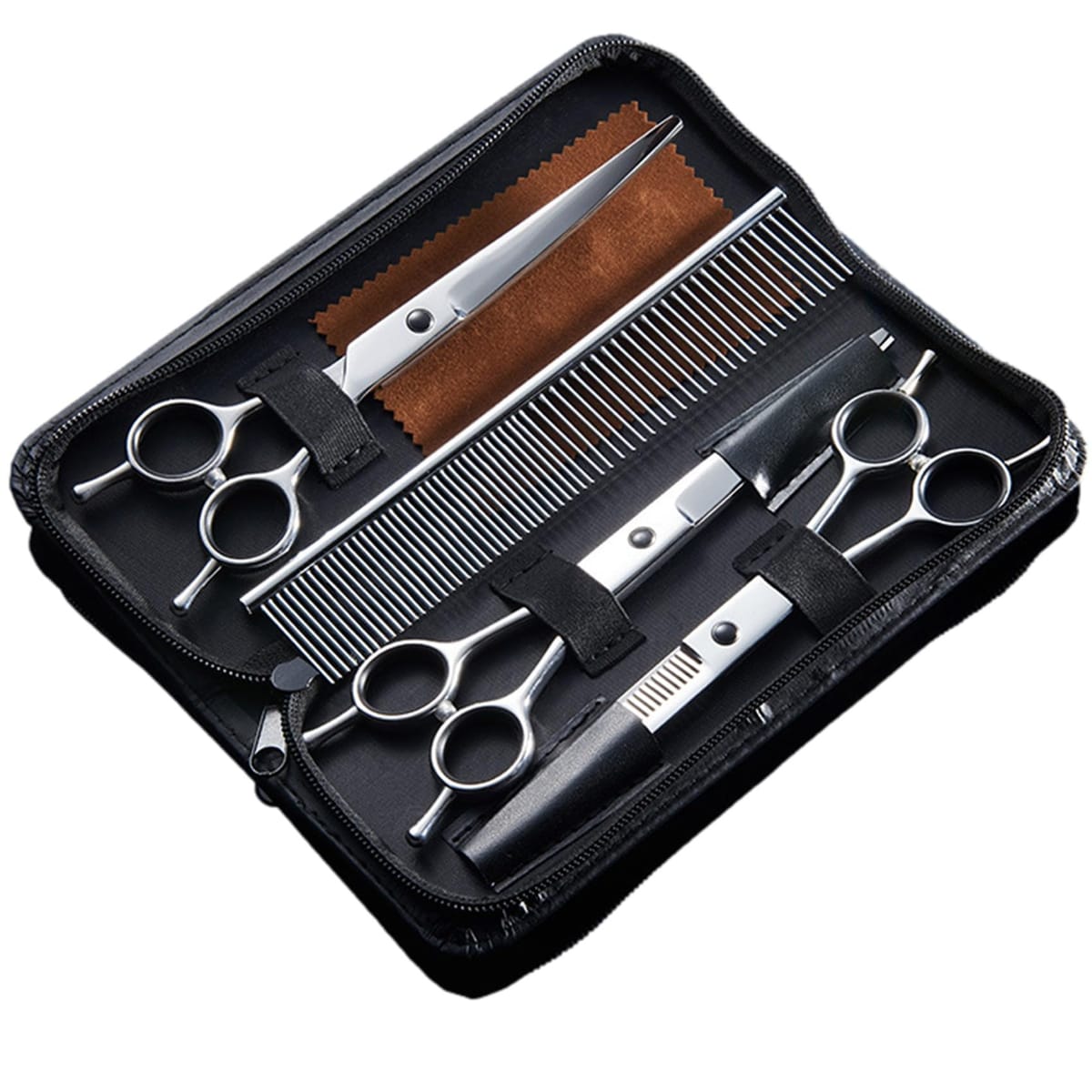 NOELAMOUR トリミング ハサミ ステンレス セット 犬 猫 スキバサミ ペット トリミングシザー 収納ケース付き 6点セット