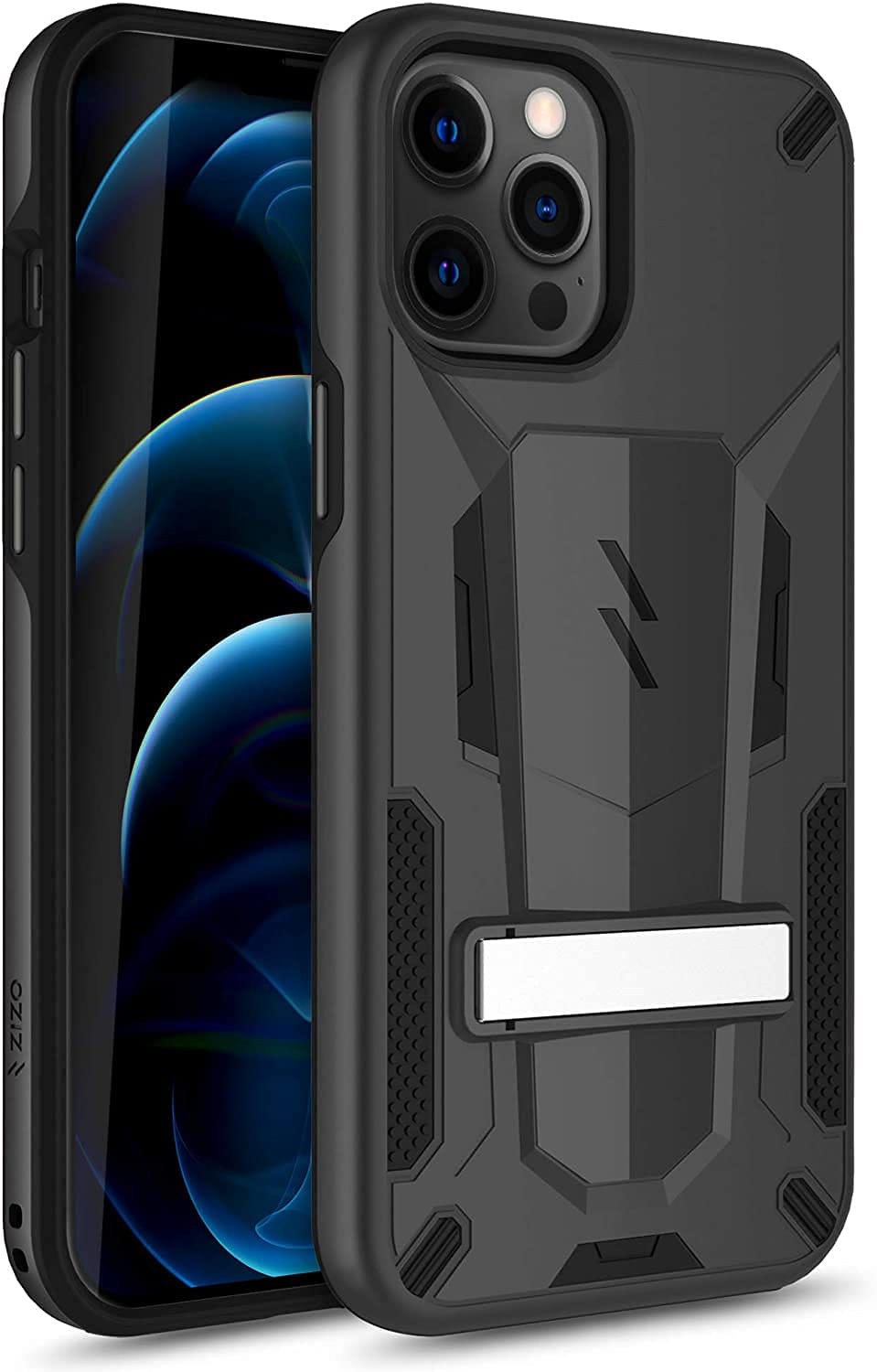 Rakuten - 【 ZIZO 】 iPhone 12 Pro Max (6.7インチ) ケース カバー 耐衝撃 衝撃吸収 米軍MIL規格 キックスタンド ハイブリッド (ポリカーボネイト × TPU) TRANSFORM シリーズ 【 ブラック/ブラック 】 [並行輸入