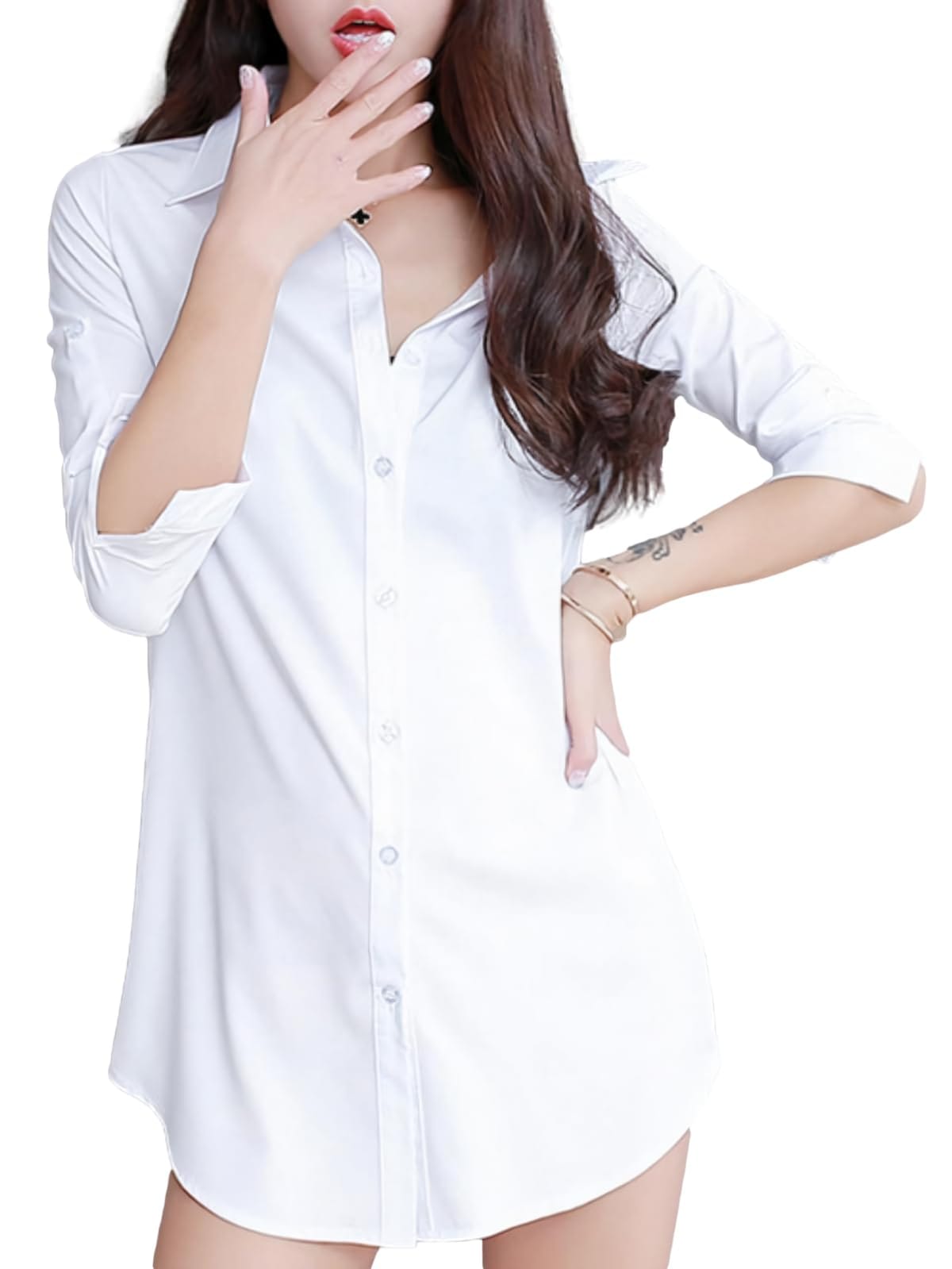 [ブブ オーハナ] シャツ ブラウス 無地 長袖 ワイシャツ カッターシャツ レディース